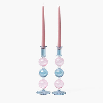Camille Pink & Blue Candle Holder (Pair)