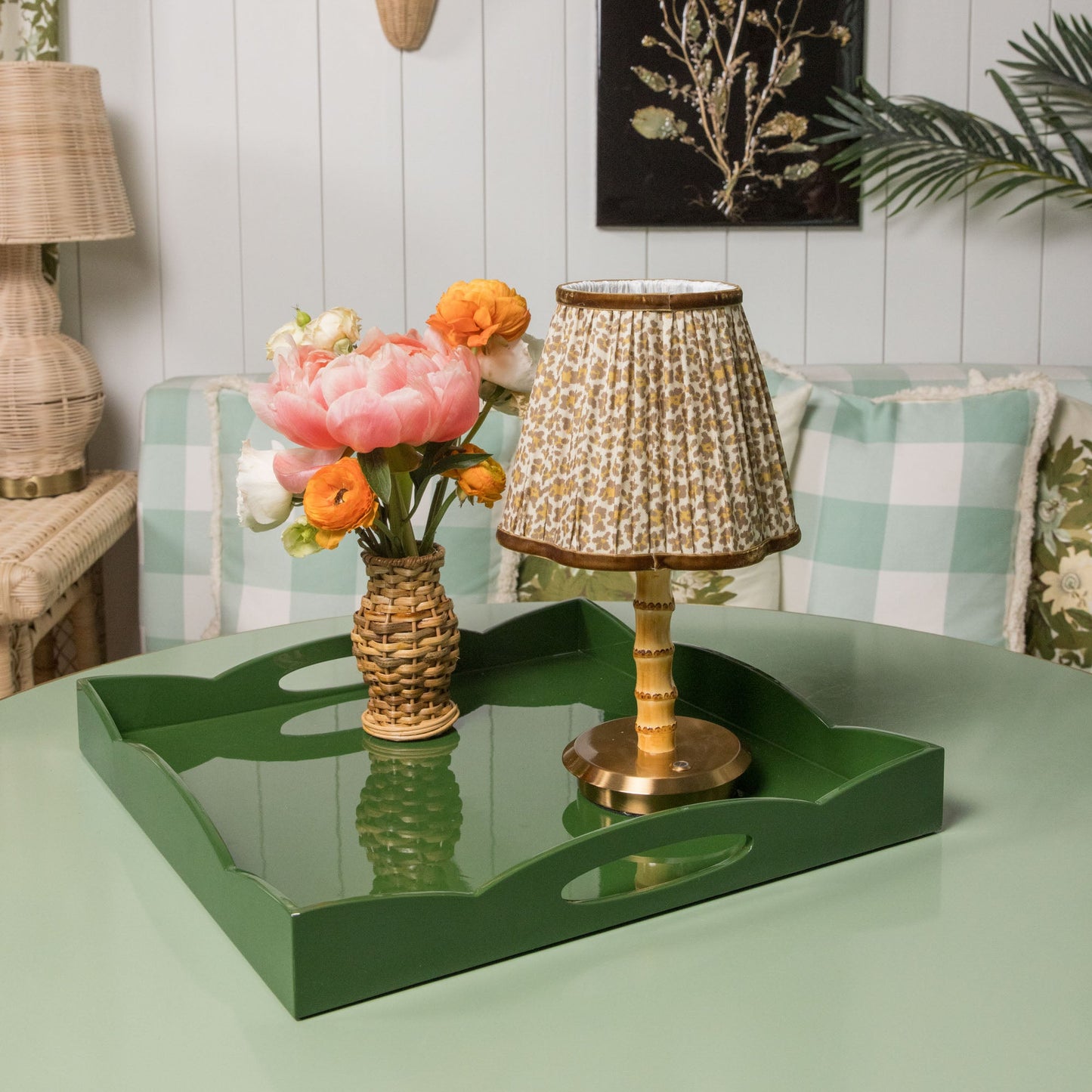 Bamboo Short Rechargeable Lamp with Leopard Shade (18cm)