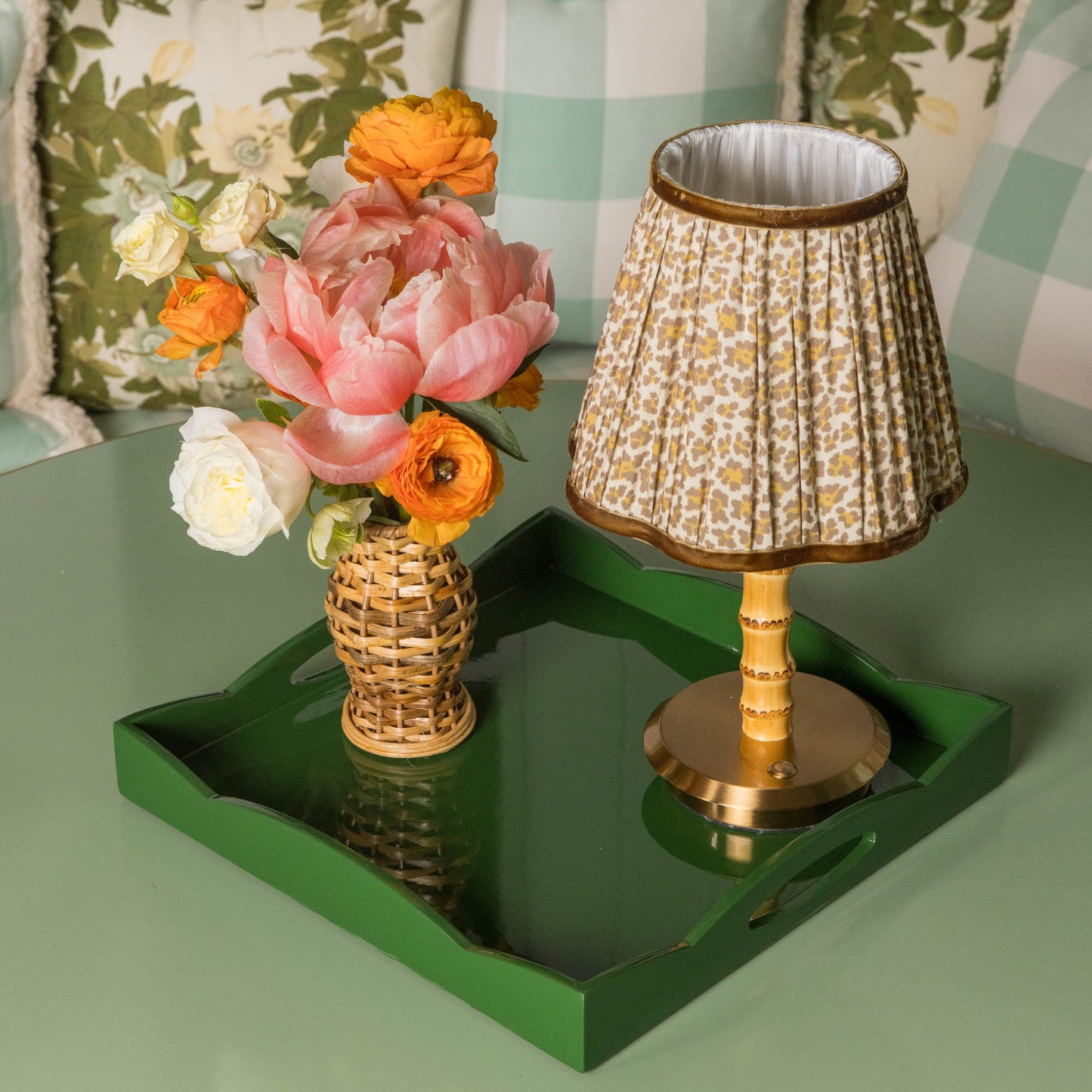 Bamboo Short Rechargeable Lamp with Leopard Shade (18cm)