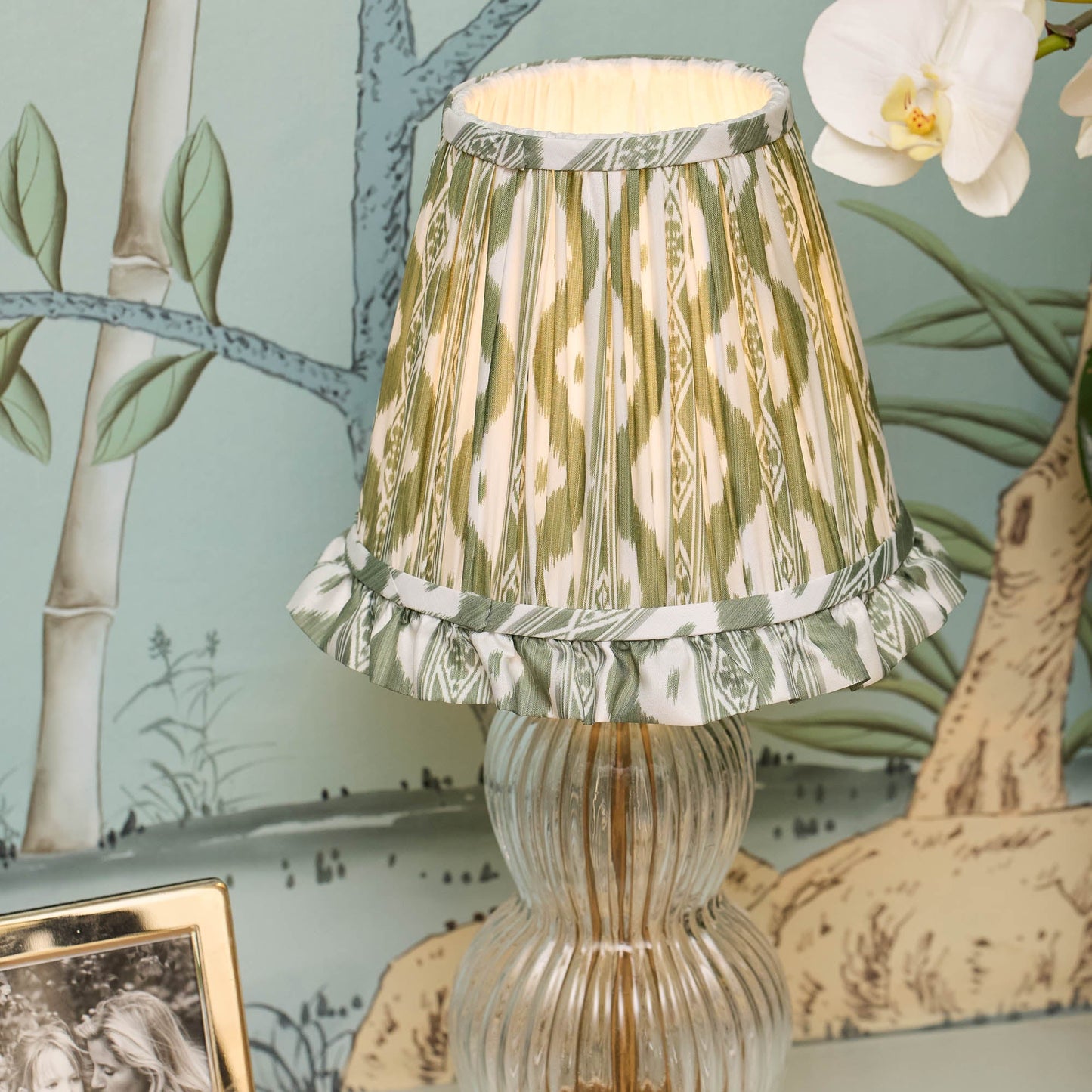Olive Ikat Ruffle Lampshade (18cm)