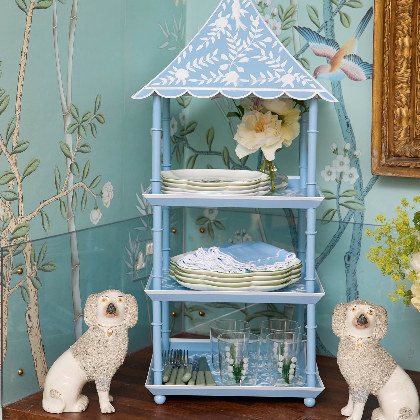 Blue Tole Three Tier Pagoda Stand