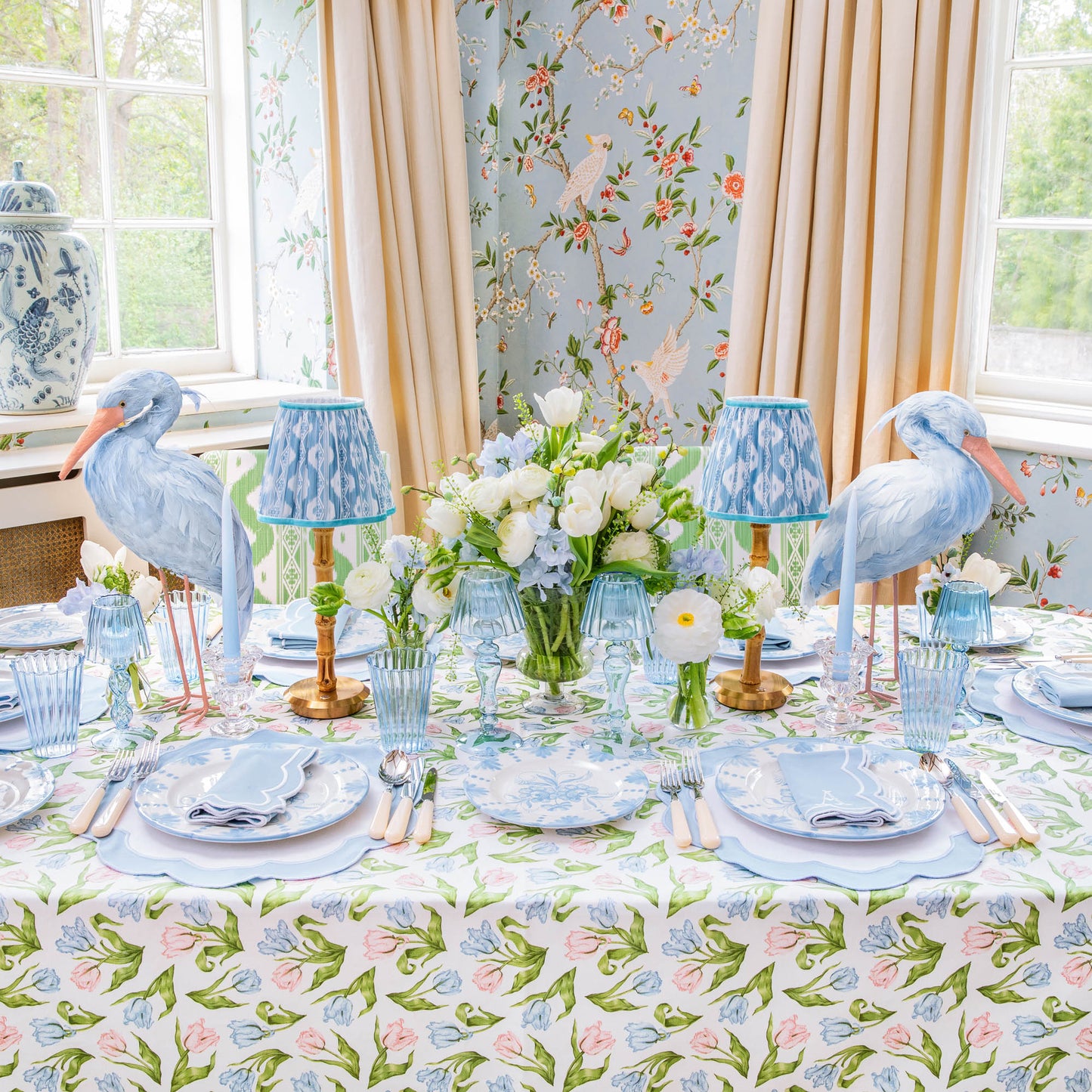 Blue Serena Appliqué Placemats & Napkins (Set of 4)