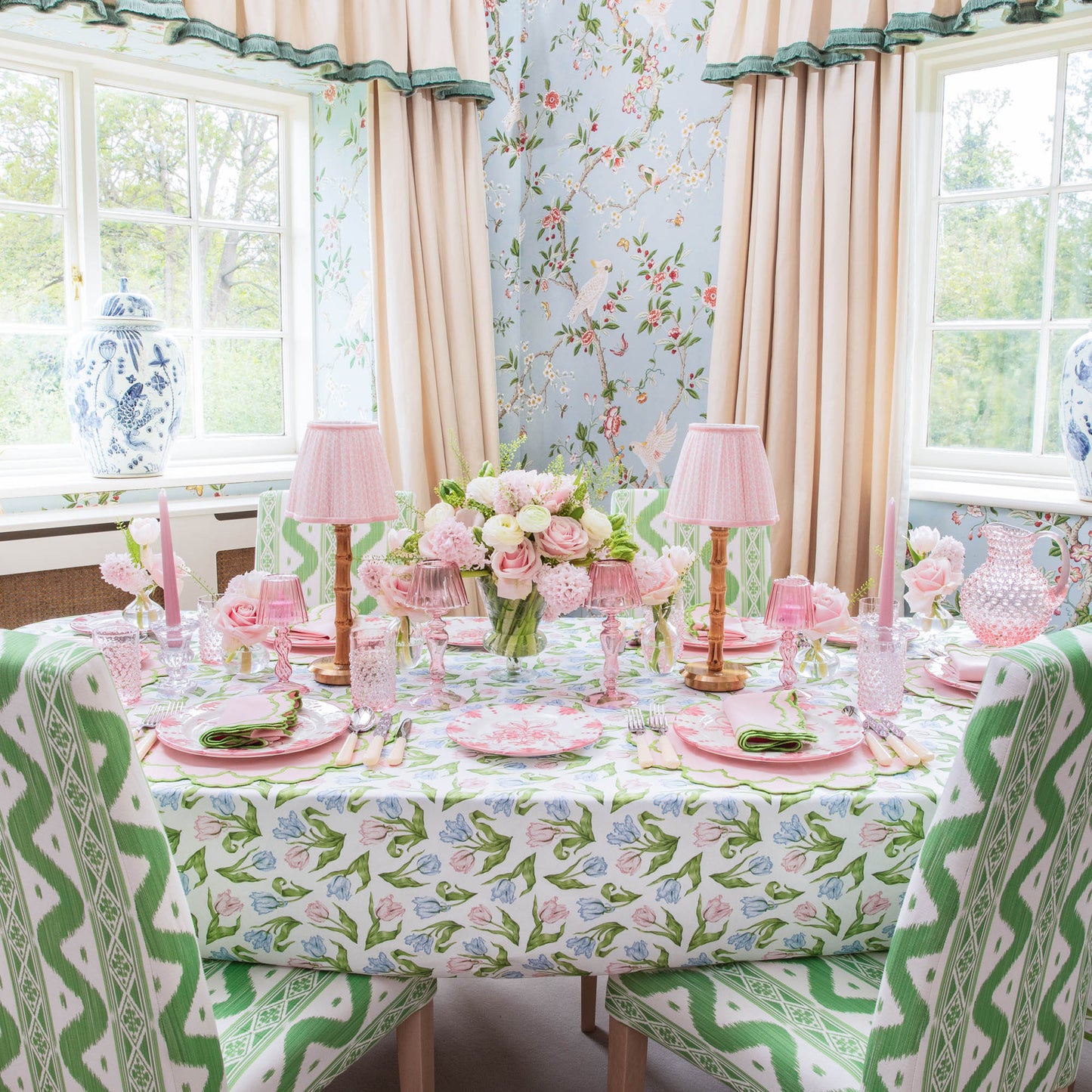 Pink & Green Lily Placemats & Napkins (Set of 4)