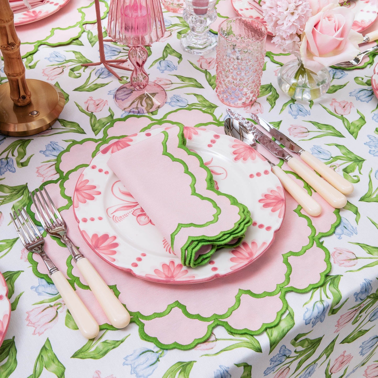 Pink & Green Lily Placemats & Napkins (Set of 4)