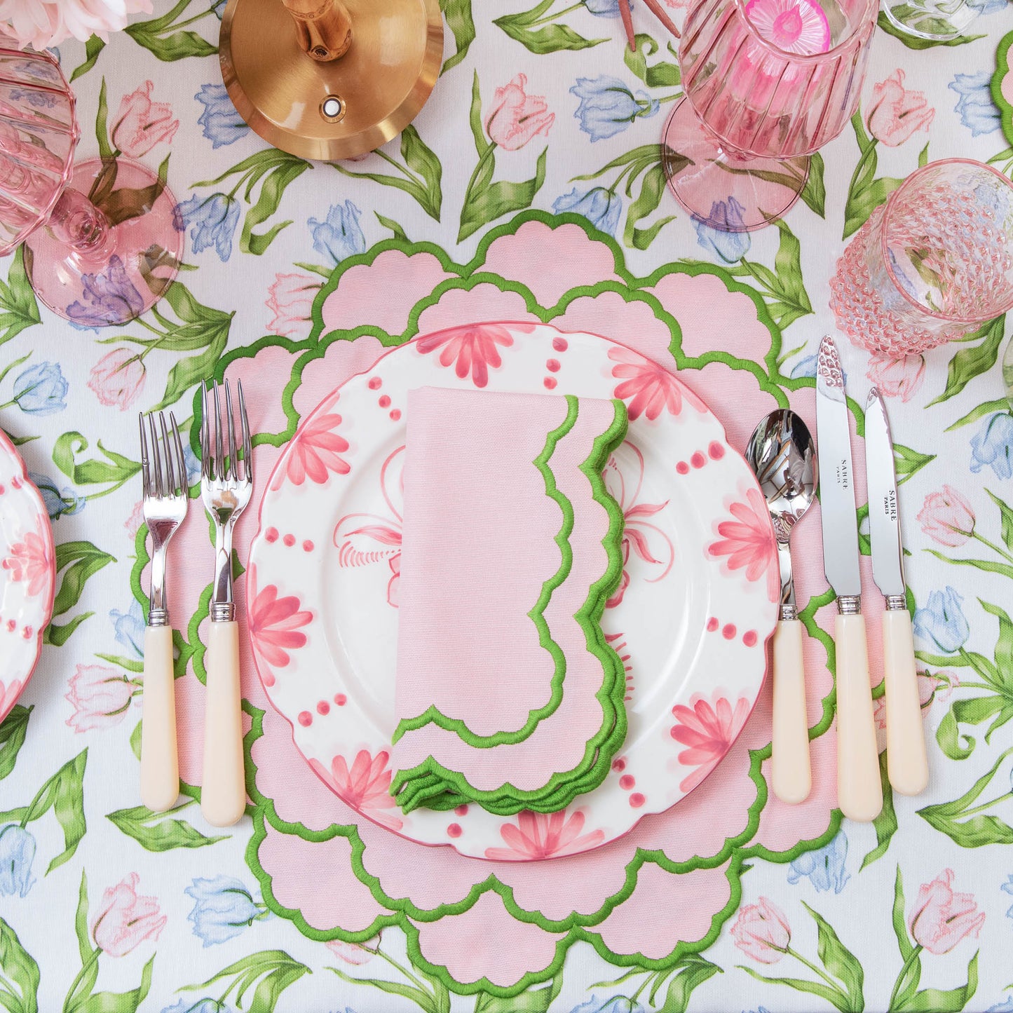 Pink & Green Lily Placemats & Napkins (Set of 4)