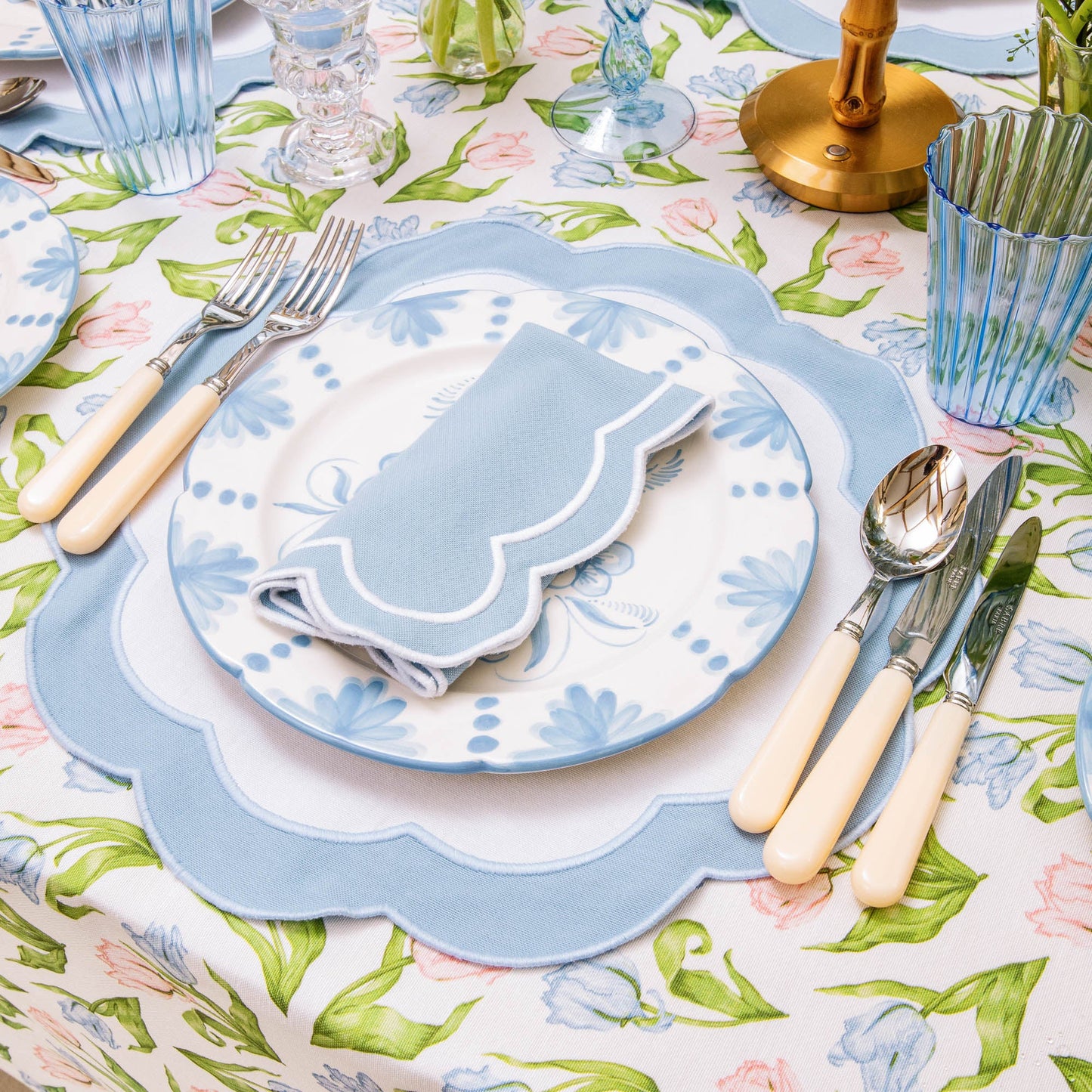 Blue Serena Appliqué Placemats & Napkins (Set of 4)