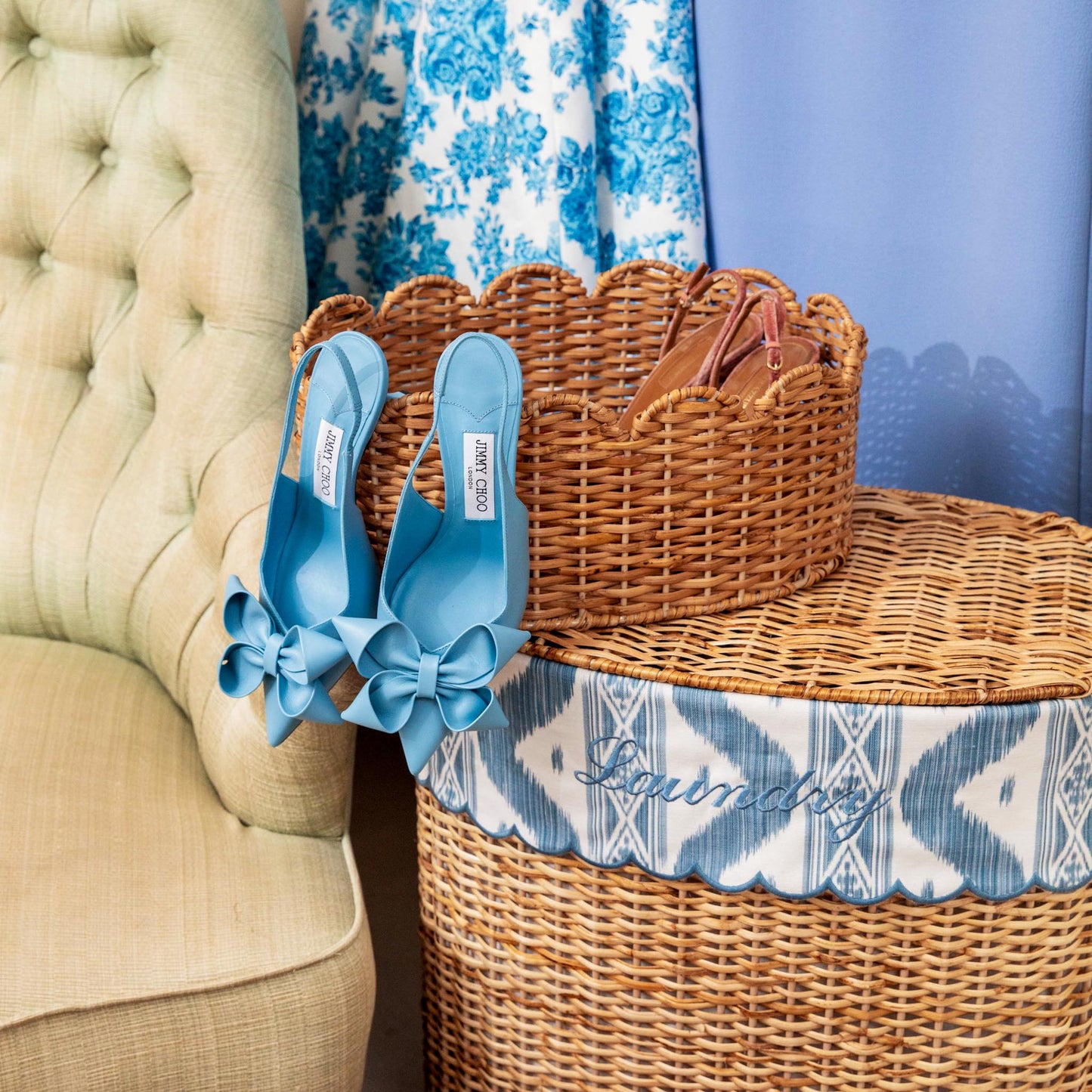 Isabella Rattan Laundry Basket with Ikat Liner