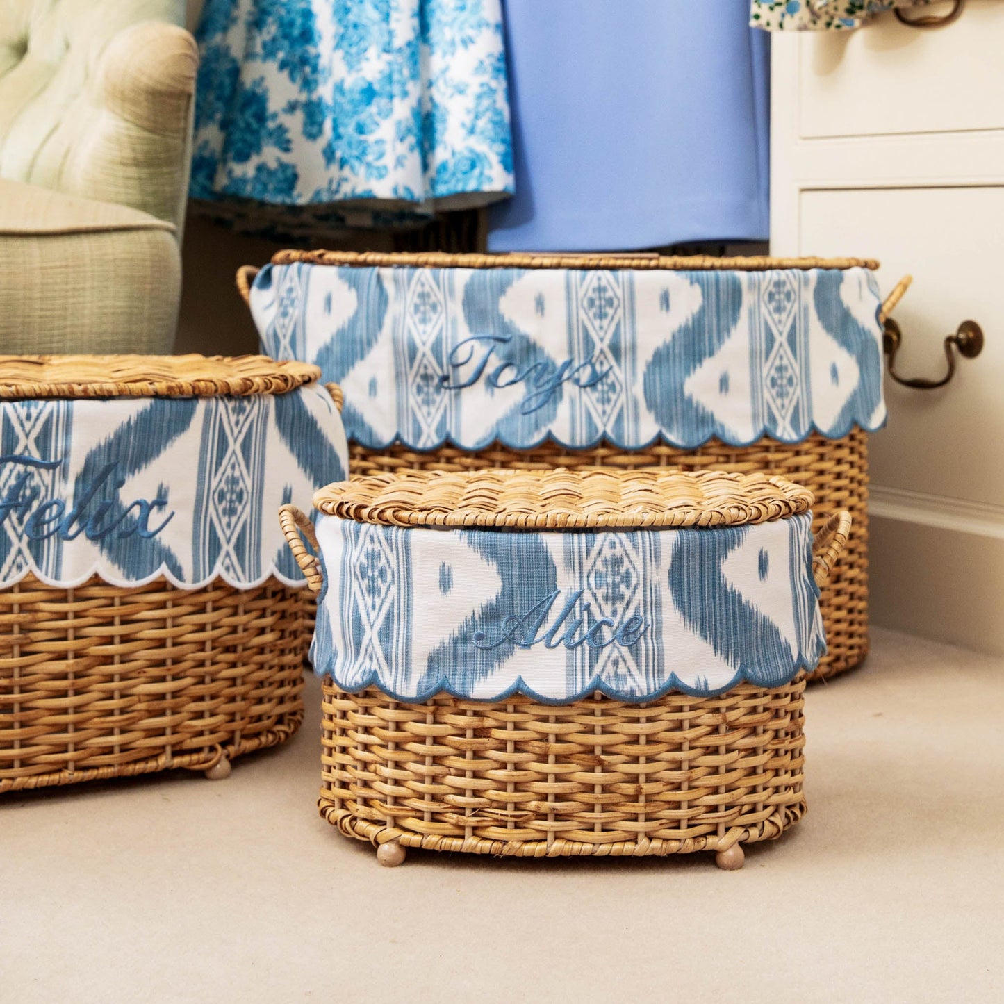 Isabella Rattan Basket with Ikat Liner (Extra Small)