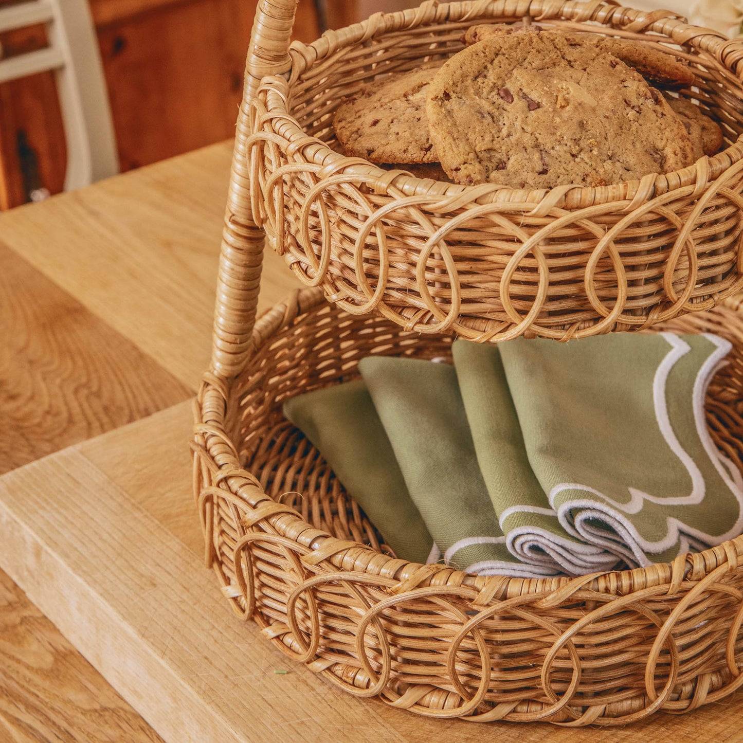 Small Rattan Two-Tiered Stand