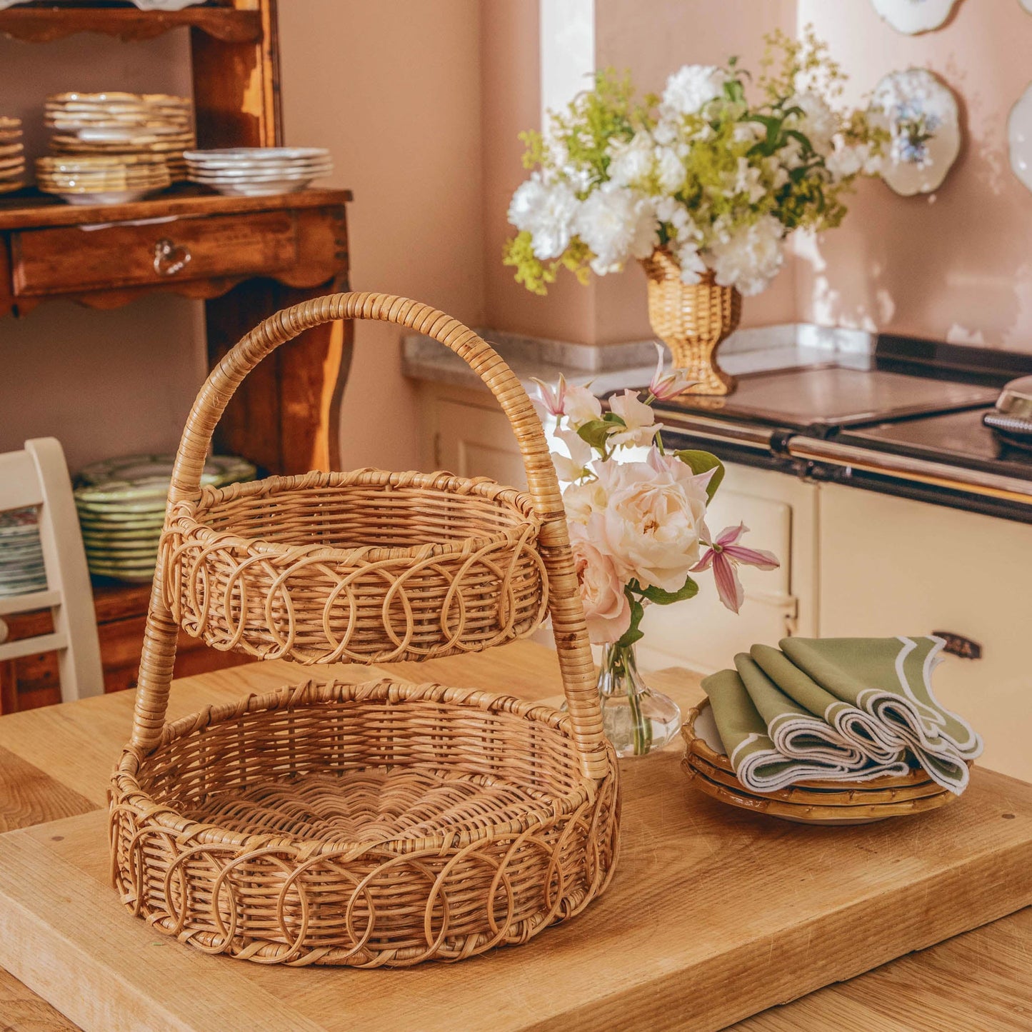 Small Rattan Two-Tiered Stand