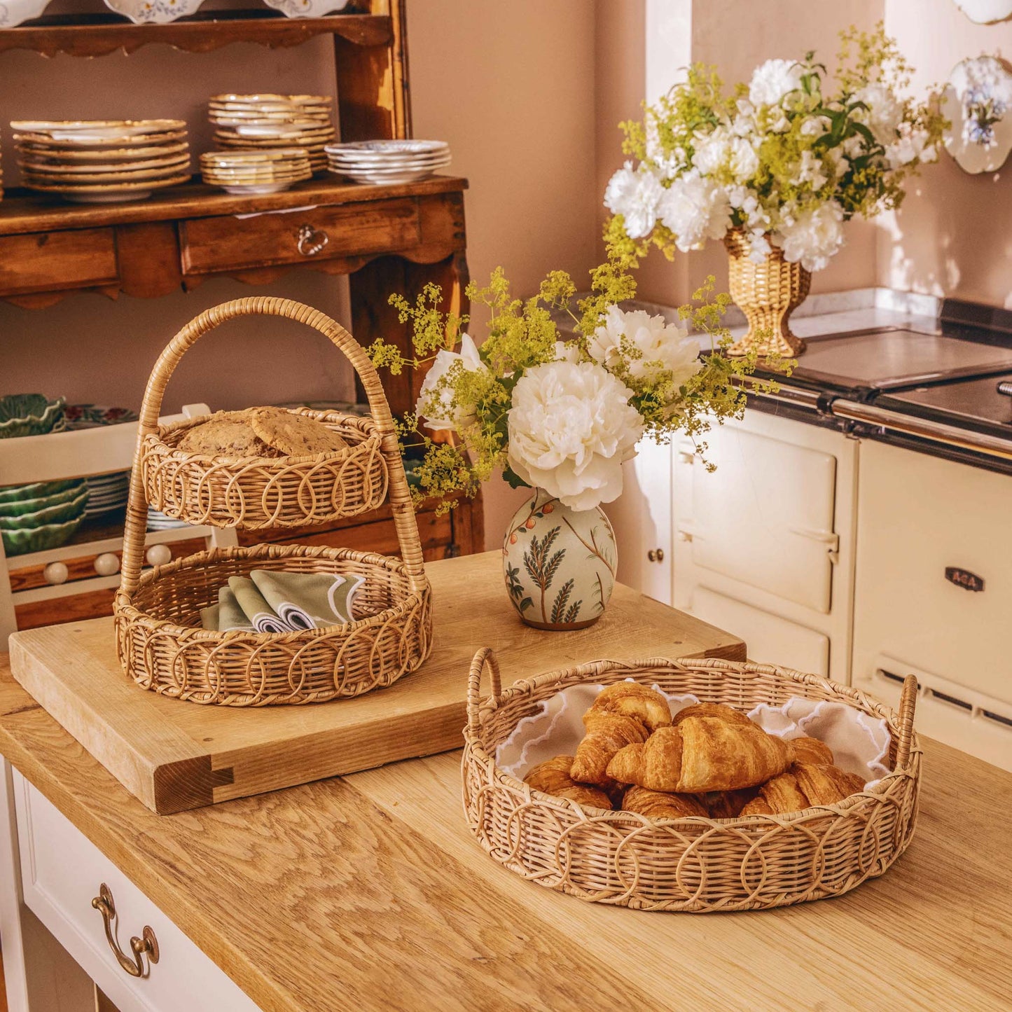 Small Rattan Two-Tiered Stand