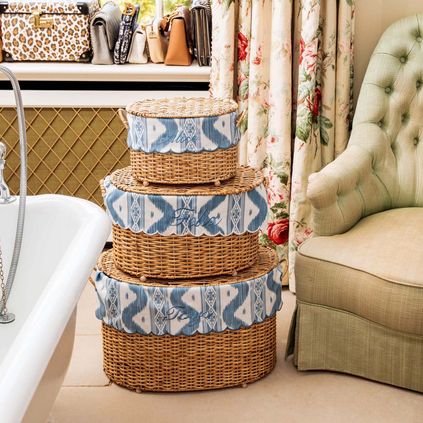 Isabella Rattan Basket with Ikat Liner (Extra Small)