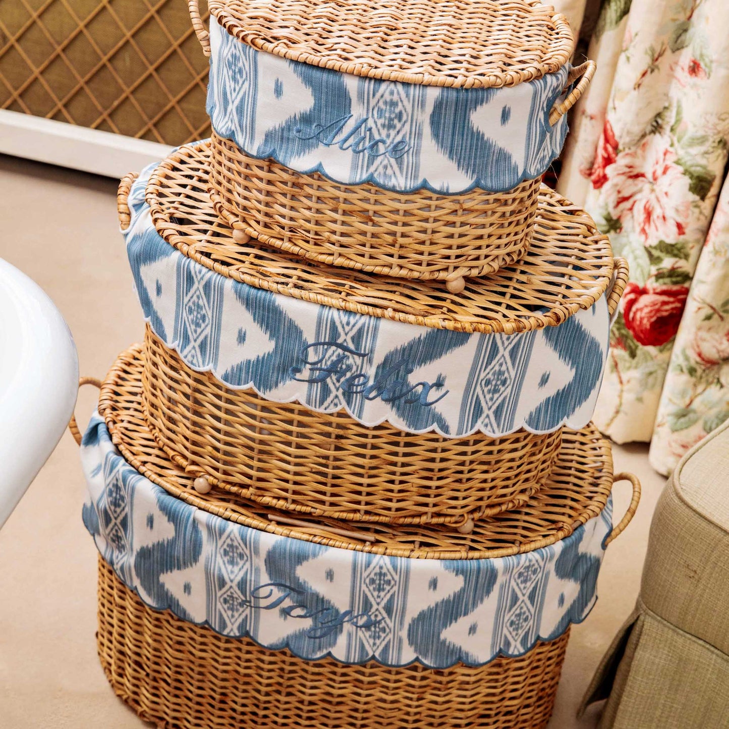 Isabella Rattan Basket with Ikat Liner (Extra Small)