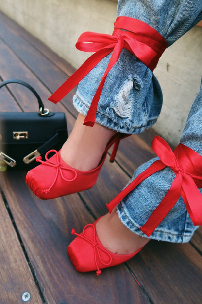 Klara Ballet Lace Up Heels - Red