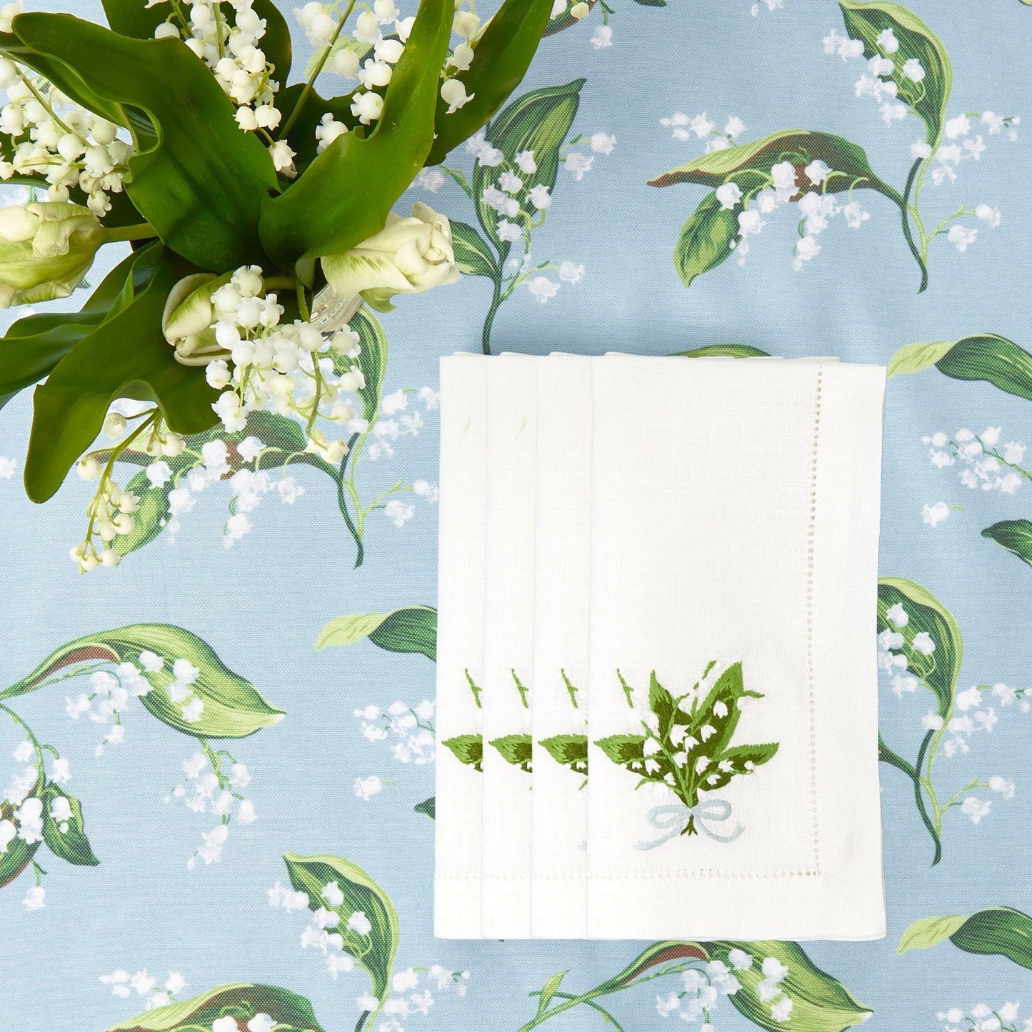 White Lily of the Valley Linen Napkins (Set of 4)