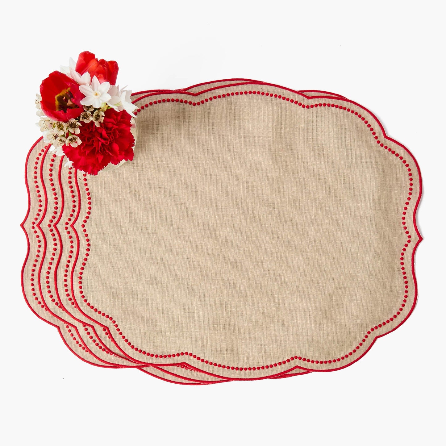 Putty & Red Eloise Linen Placemats & Henrietta Hen Napkins (Set of 4)