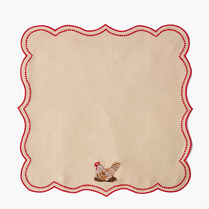 Putty & Red Eloise Linen Placemats & Henrietta Hen Napkins (Set of 4)