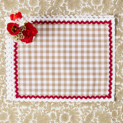 Putty Gingham & Red Rossina Placemats (Set of 4)