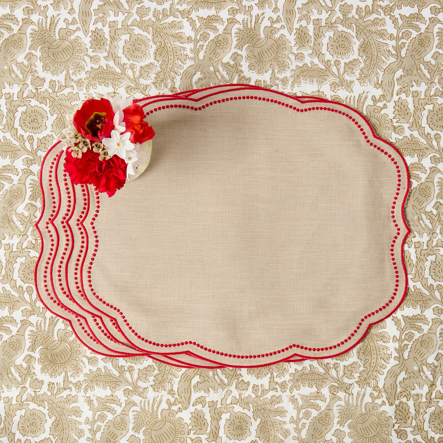 Putty & Red Eloise Linen Placemats (Set of 4)