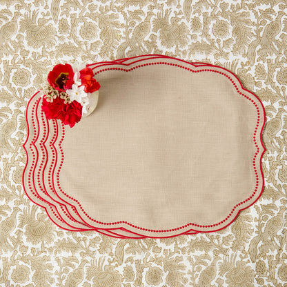 Putty & Red Eloise Linen Placemats (Set of 4)