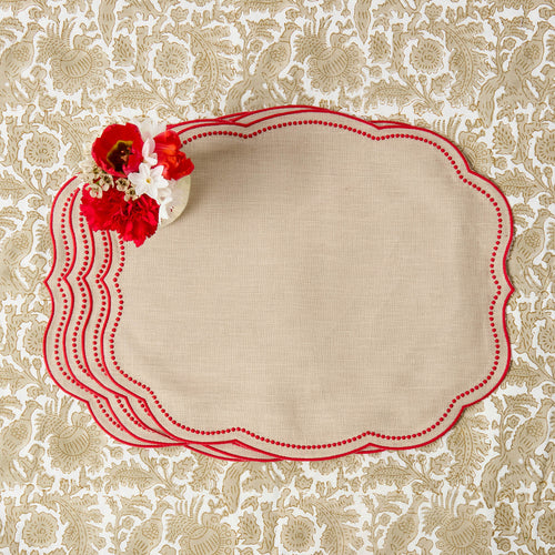 Putty & Red Eloise Linen Placemats (Set of 4)