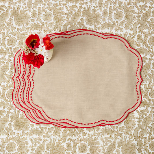 Putty & Red Eloise Linen Placemats (Set of 4)