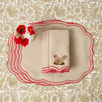 Putty & Red Eloise Linen Placemats & Henrietta Hen Napkins (Set of 4)