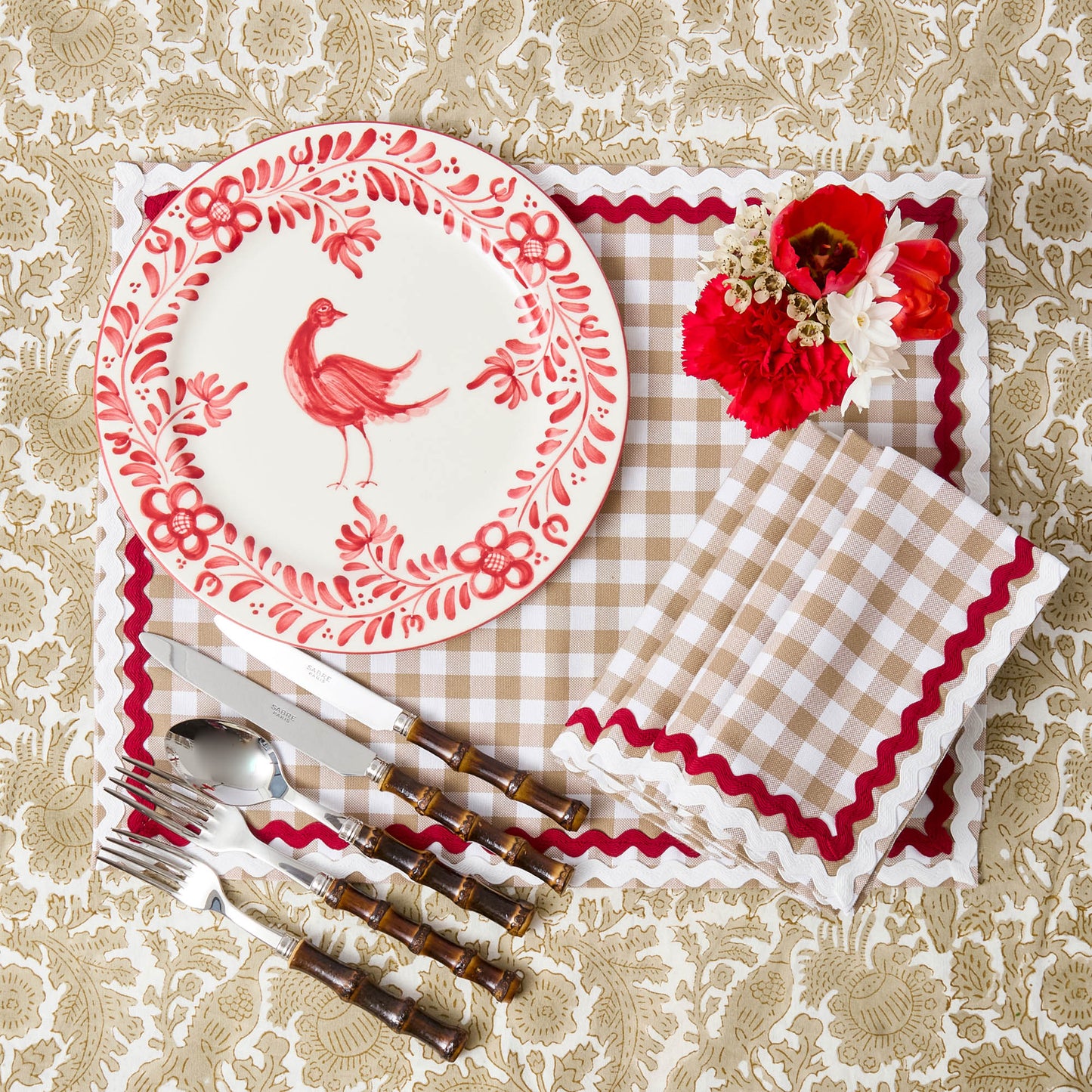 Putty Gingham & Red Rossina Placemats (Set of 4)