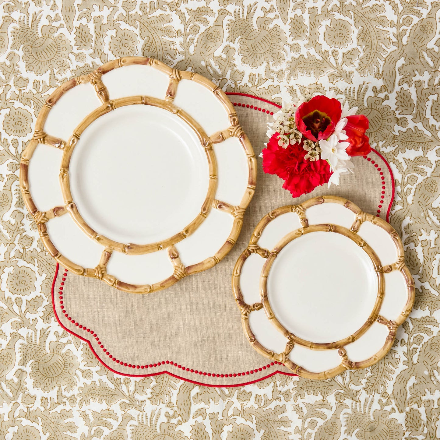 Putty & Red Eloise Linen Placemats (Set of 4)