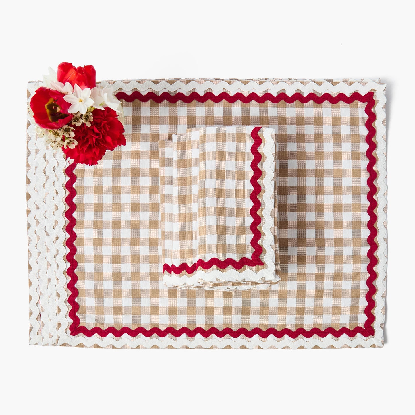 Putty Gingham & Red Rossina Placemats (Set of 4)