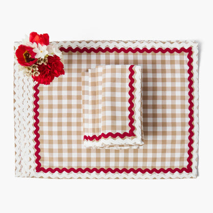 Putty Gingham & Red Rossina Placemats (Set of 4)