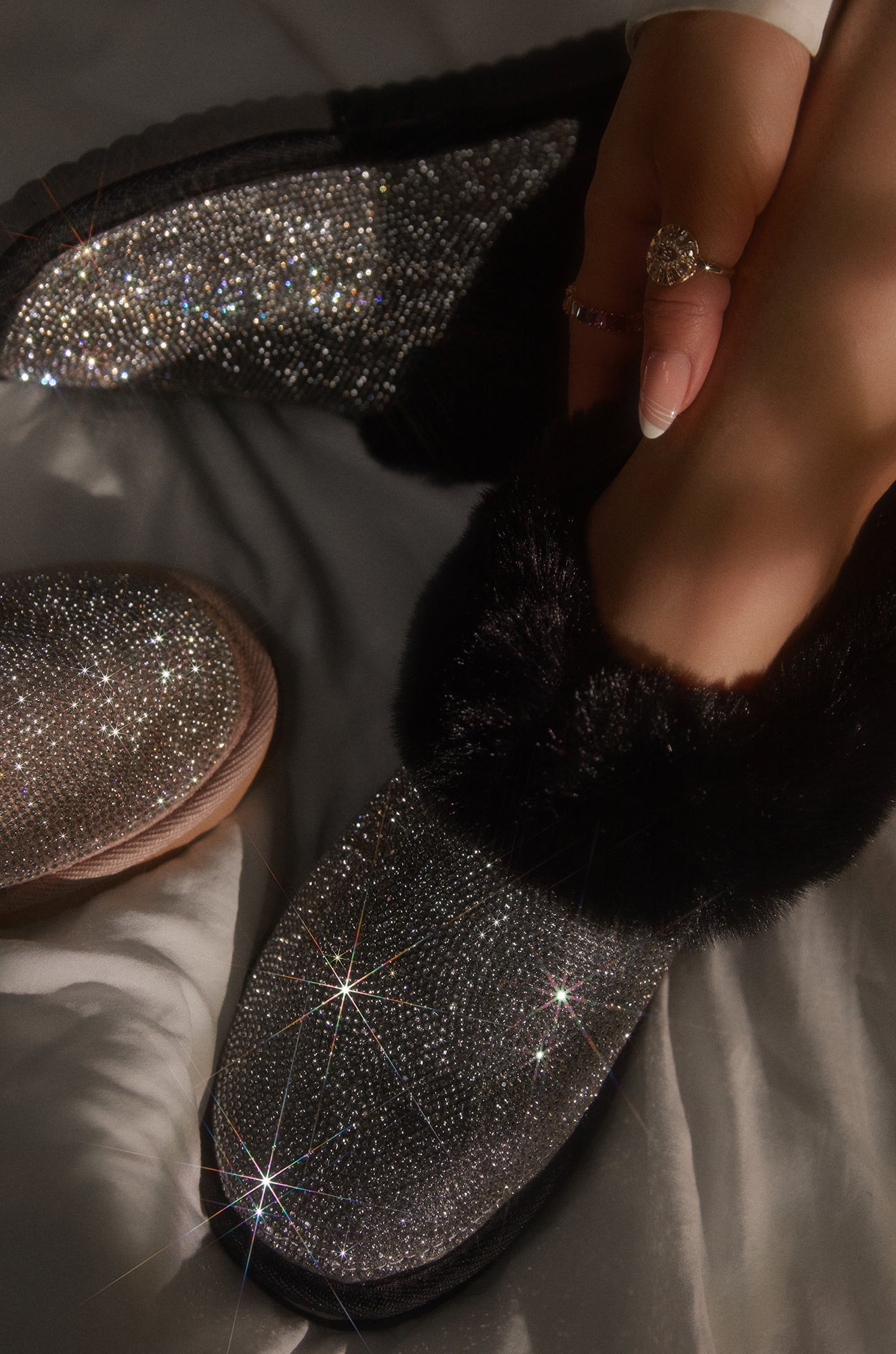 Luxe Status Embellished Faux Fur Boots - Black