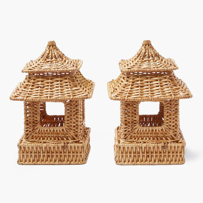 Mini Rattan Pagoda Lanterns (Pair)