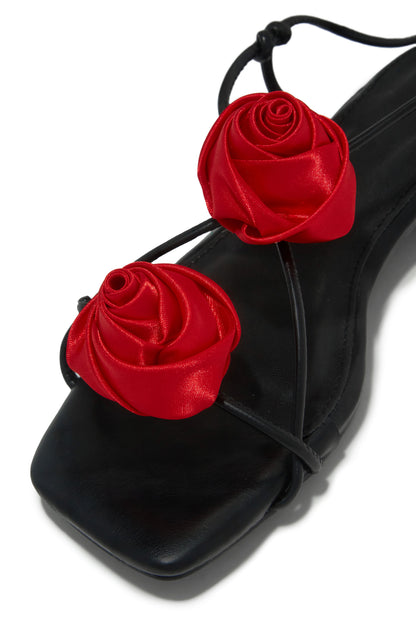 Forever Rose Floral Sandals - Black Red