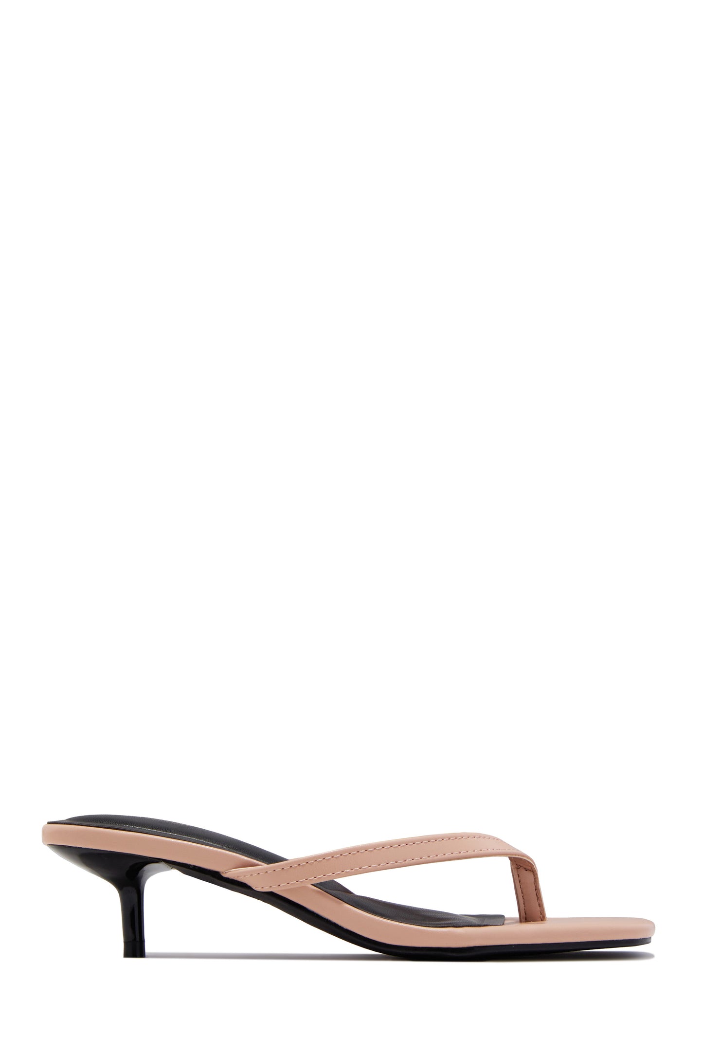 Mila Thong Strap Mid Heels - Nude