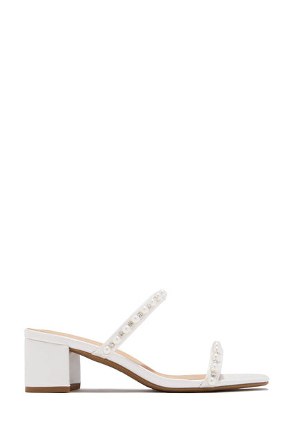 Celestial Romance Embellished Block Mid Heels - Pearl White