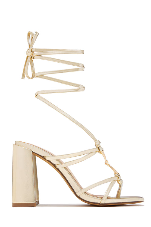 VIP Strut Lace Up Chunky Heels - Gold