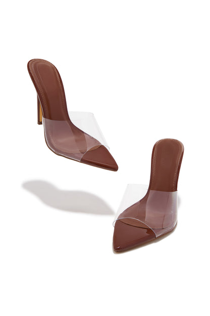 Ionic Clear Strap High Heel Mules - Brown