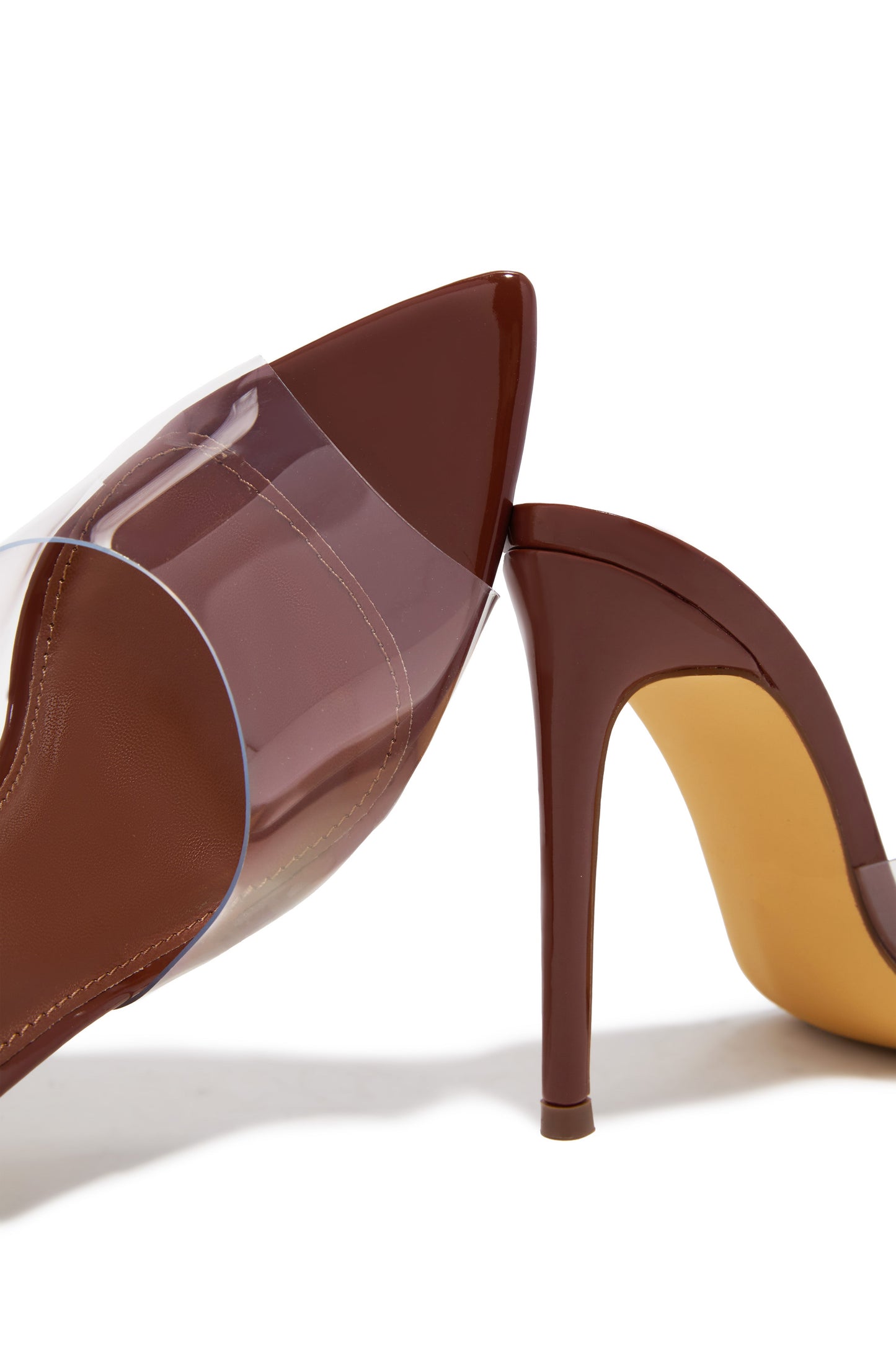 Ionic Clear Strap High Heel Mules - Brown