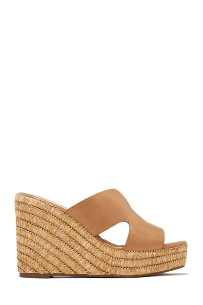 Bella Raffia Platform Wedges - Tan