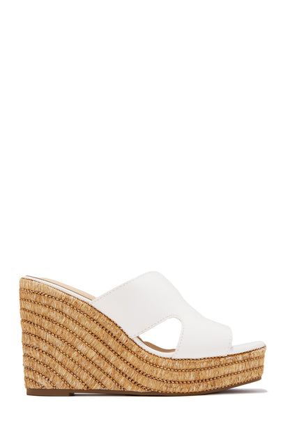 Bella Raffia Platform Wedges - White