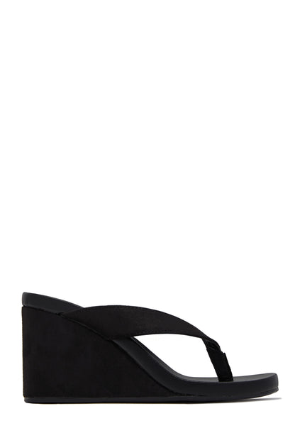 Veronica Slip On Thong Wedges - Black