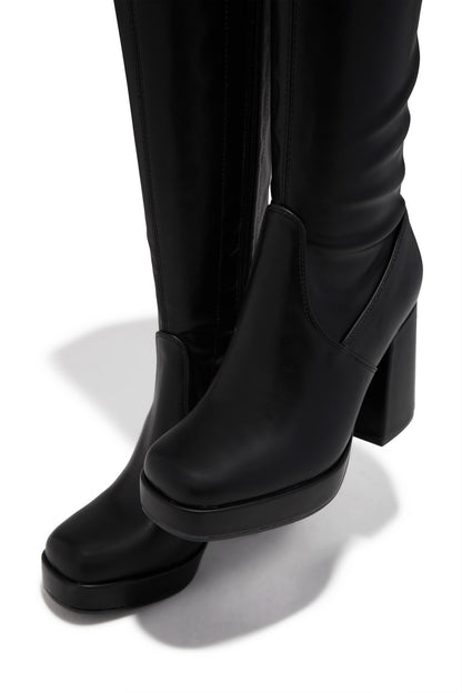 Ayanna Over The Knee Block Heel Boots - Black