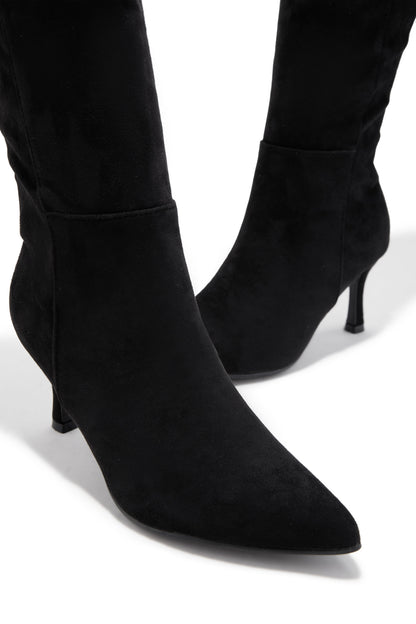Zama Knee High Heel Boots - Black Suede