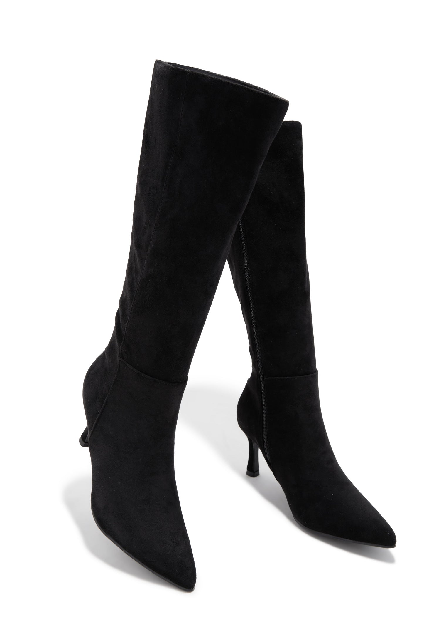 Zama Knee High Heel Boots - Black Suede