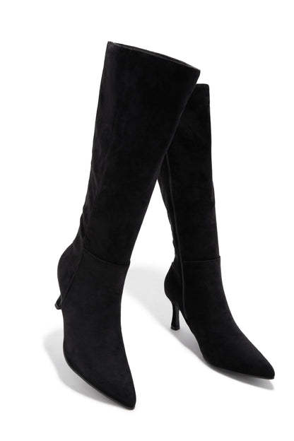 Zama Knee High Heel Boots - Black Suede