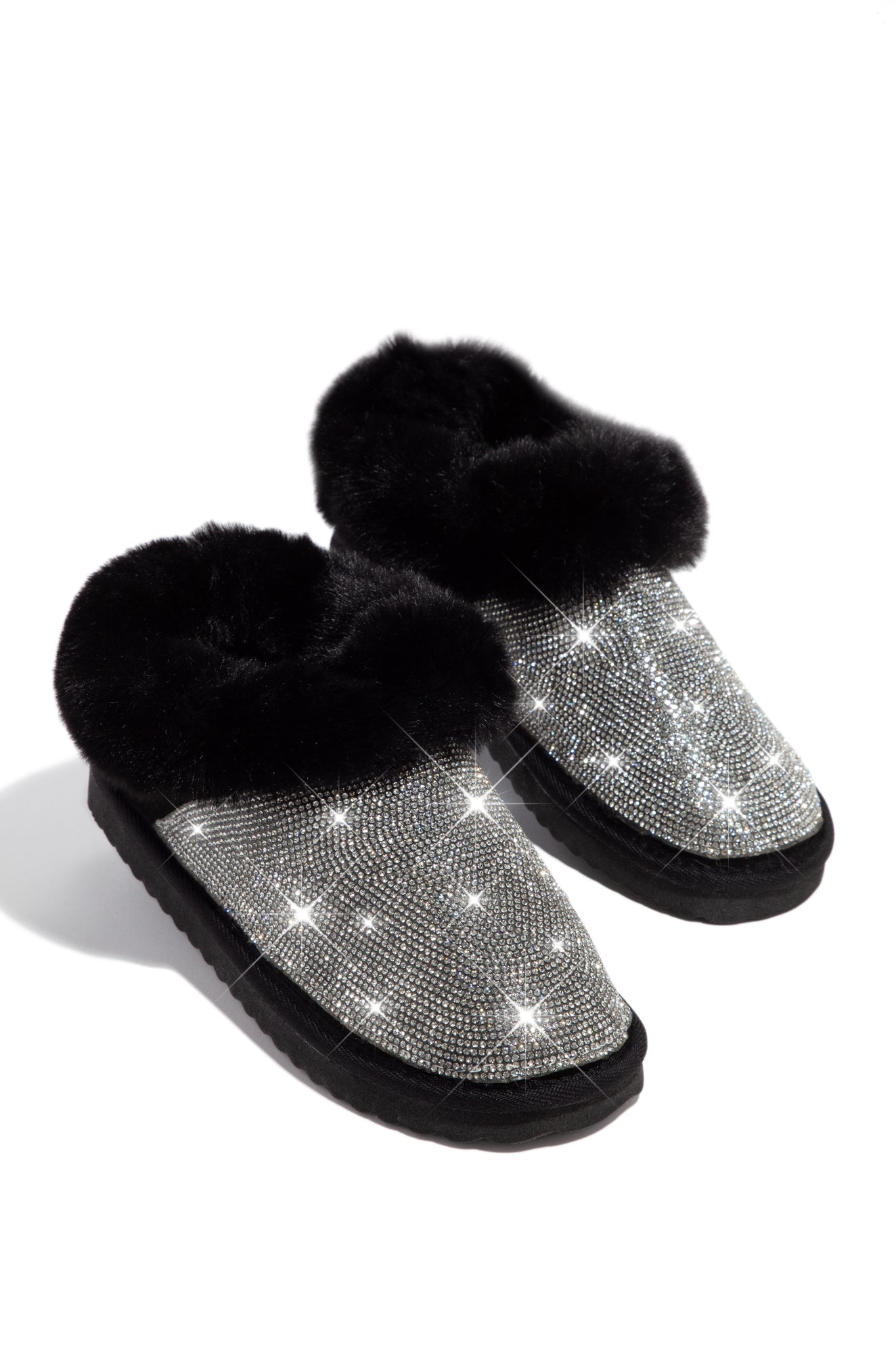 Luxe Status Embellished Faux Fur Boots - Black