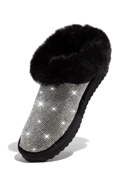 Luxe Status Embellished Faux Fur Boots - Black