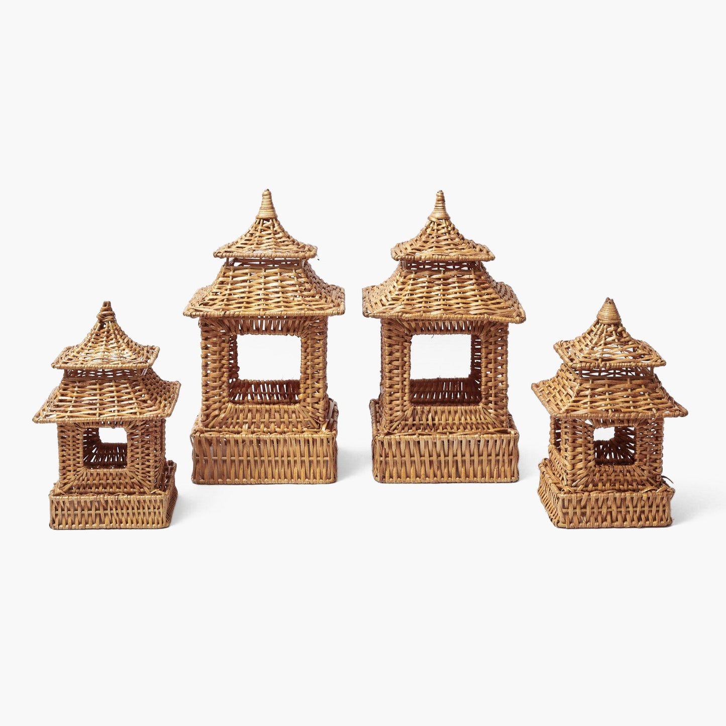 Natural Rattan Pagoda Lantern Set