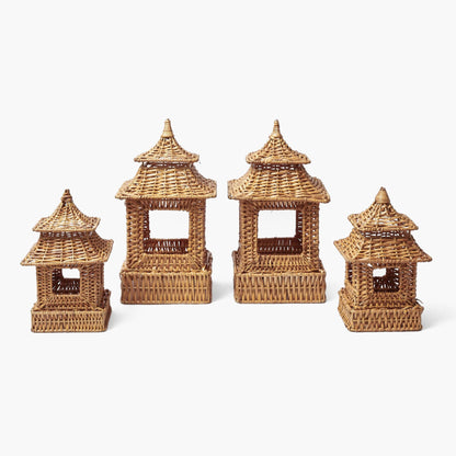 Natural Rattan Pagoda Lantern Set